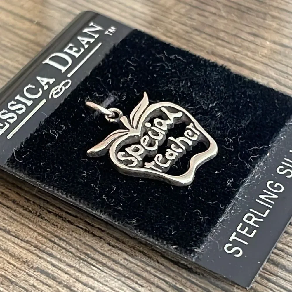 Vintage Jessica Dean Sterling Silver Apple Shaped Special Teacher Charm, New